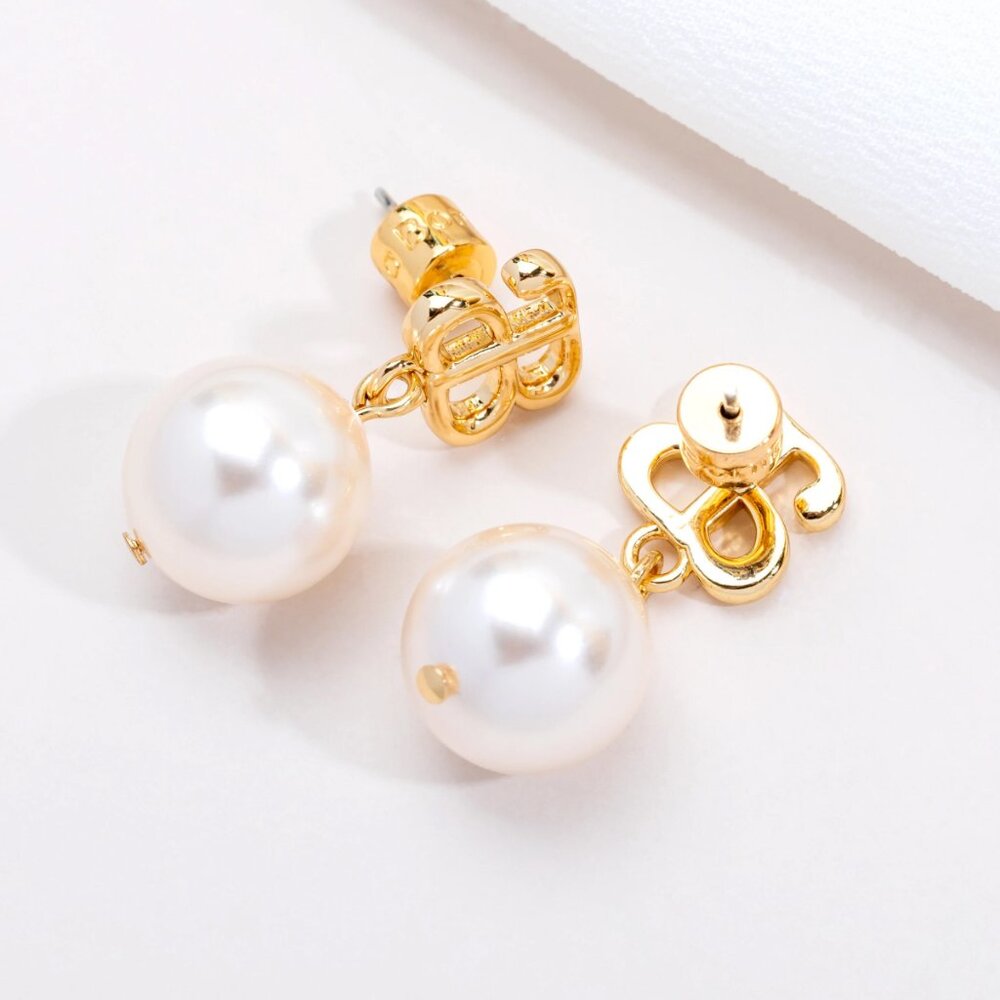 Alicia Bonnie Devotion Signature Logo Pearl Drop Earrings, Sterling Silver Posts - Picture 5 of 5